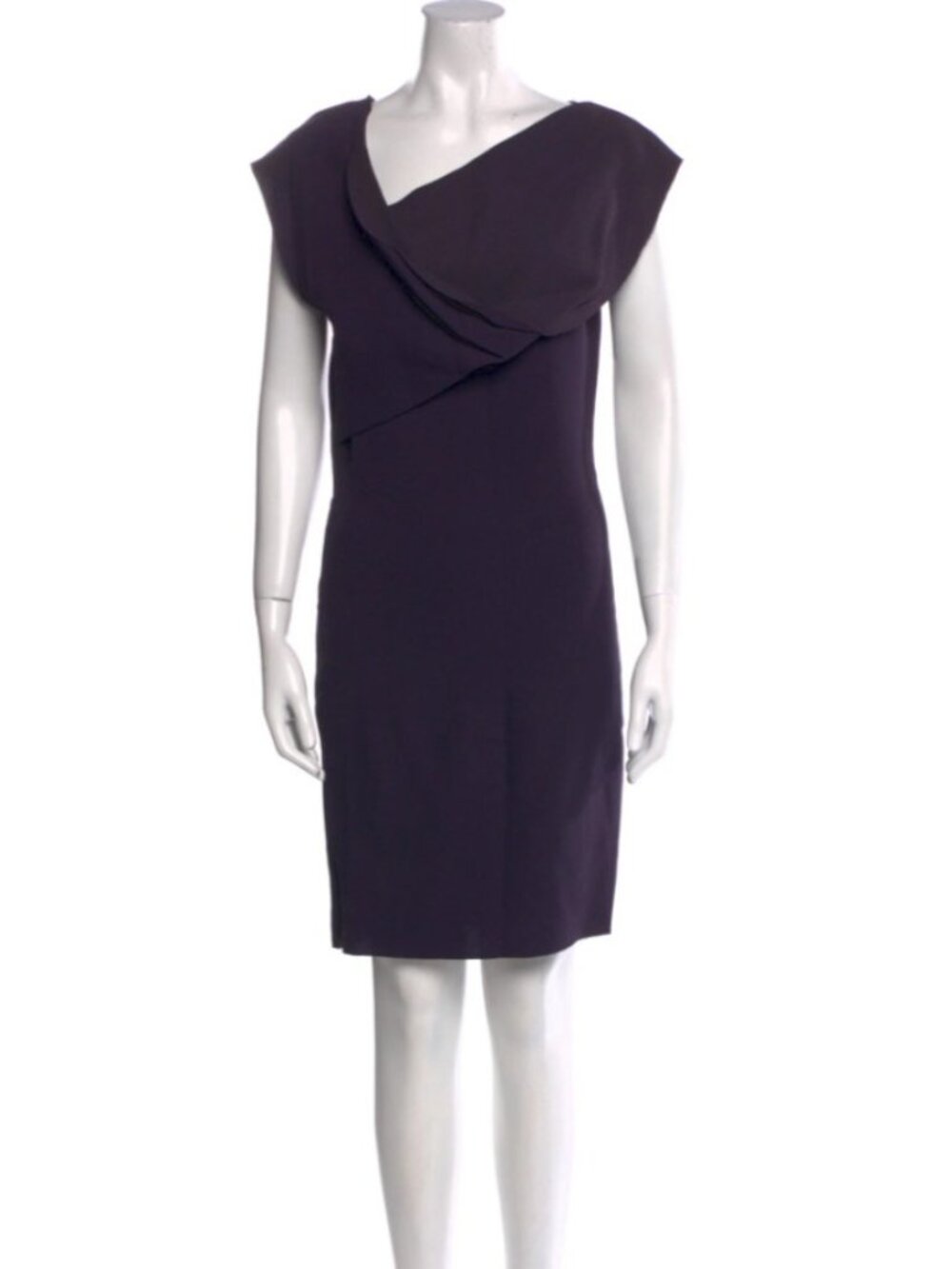 Lanvin Purple Asymmetrical Dress Silk Wool Designer Cocktail Sheath US4 Work - Picture 2 of 6